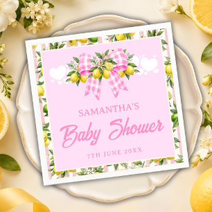 Serviette En Papier Fête de naissance avec ruban à carreaux rose et ci