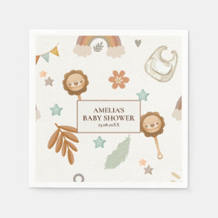 Serviette En Papier Fête de naissance bébé arc-en-ciel aquarelle Bohèm