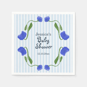 Serviette En Papier Fête de naissance bébé Art Nouveau floral bleu
