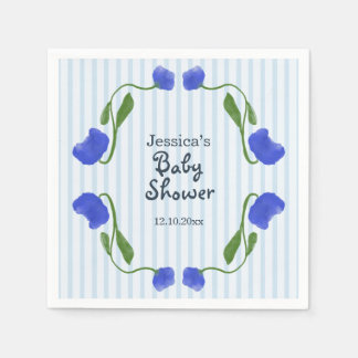 Serviette En Papier Fête de naissance bébé Art Nouveau floral bleu
