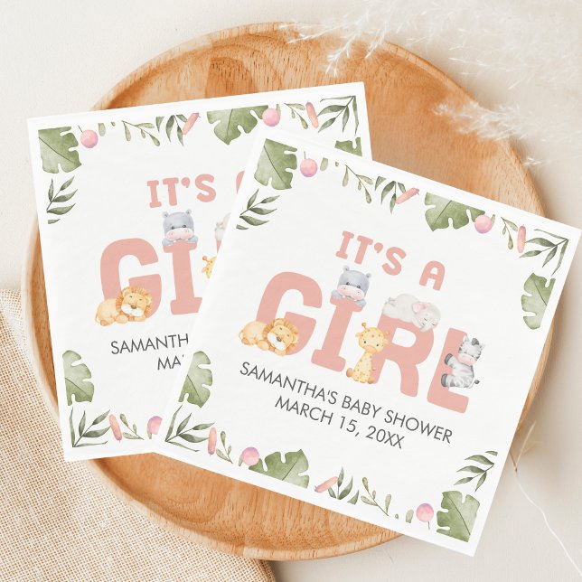 Serviette En Papier Fête de naissance bébé fille Safari  (Safari Jungle Animals Baby Shower Napkin)