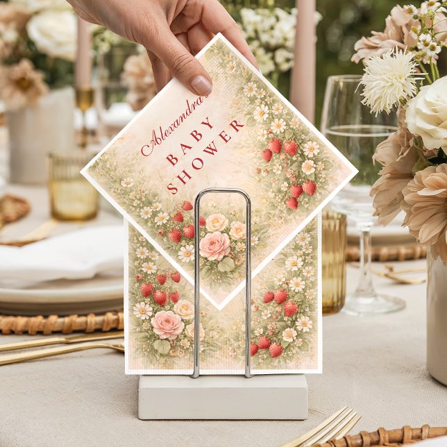 Serviette En Papier Fête de Naissance Bébé Fleur de Fraisier (Créateur téléchargé)