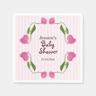 Serviette En Papier Fête de naissance bébé rose Art Nouveau floral