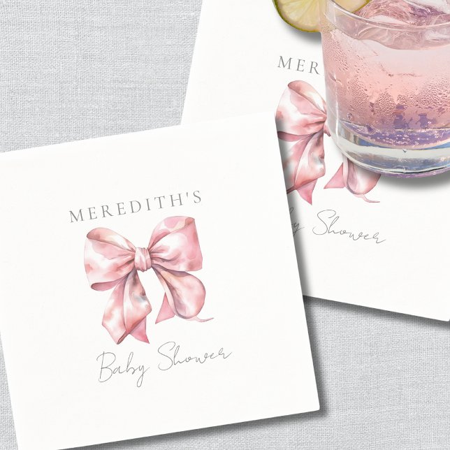Serviette En Papier Fête de Naissance Bébé Rose Pâle Ruban (Blush Pink Bow Baby Shower Napkins)