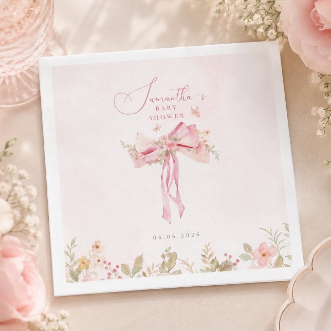 Serviette En Papier Fête de naissance Coquette Rose Florale (Créateur téléchargé)