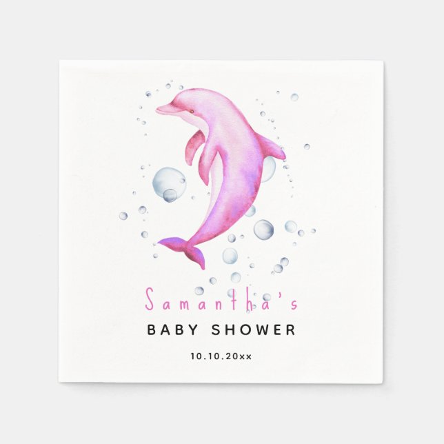 Serviette En Papier Fête de naissance dauphin océan aquarelle (Devant)
