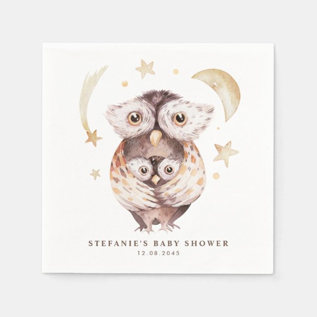 Serviette En Papier Fête de naissance de bébé chouette maman et bébé à (Devant)