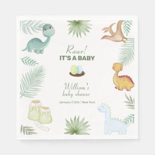 Serviette En Papier Fête de naissance de bébé dinosaure tropical volca