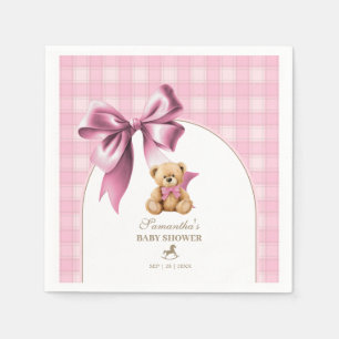 Serviette En Papier Fête de naissance de fille ourson élégant carreaux