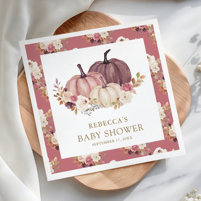 Serviette En Papier Fête de Naissance de Fleur de Citrouille Rose Pous (Créateur téléchargé)