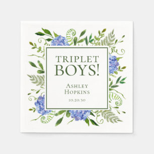 Serviette En Papier Fête de naissance des triplés garçons Hydrangeas b