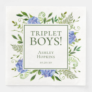 Serviette En Papier Fête de naissance des triplés garçons Hydrangeas b