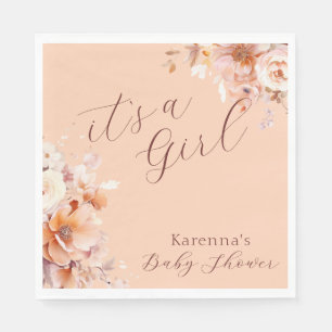 Serviette En Papier Fête de naissance fille automne floral vintage pêc