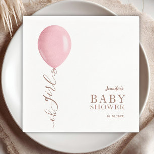 Serviette En Papier Fête de Naissance Fille Ballon Rose Minimaliste