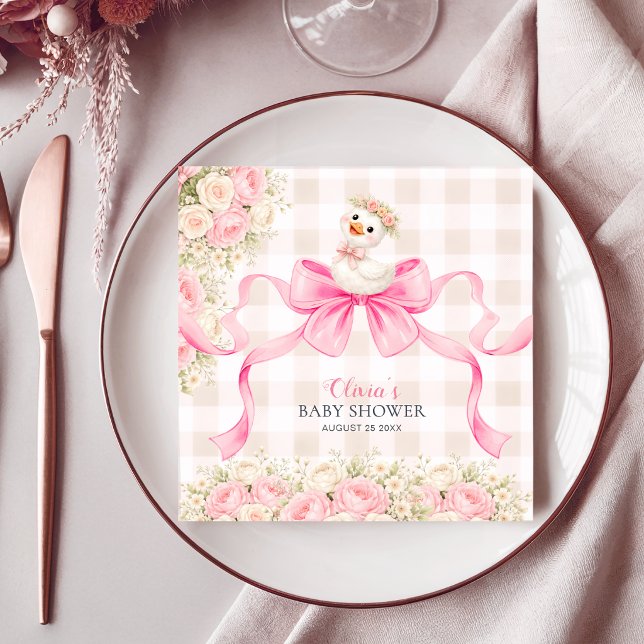 Serviette En Papier Fête de naissance Fille Canard Ruban Gingham Rose  (Créateur téléchargé)