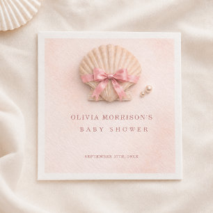 Serviette En Papier Fête de naissance fille Coquillage Ruban Rose