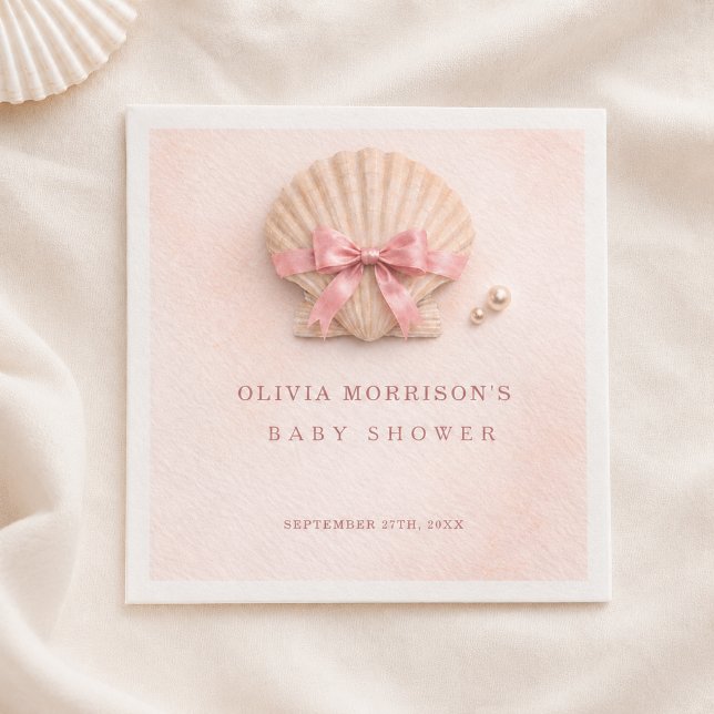Serviette En Papier Fête de naissance fille Coquillage Ruban Rose (Créateur téléchargé)