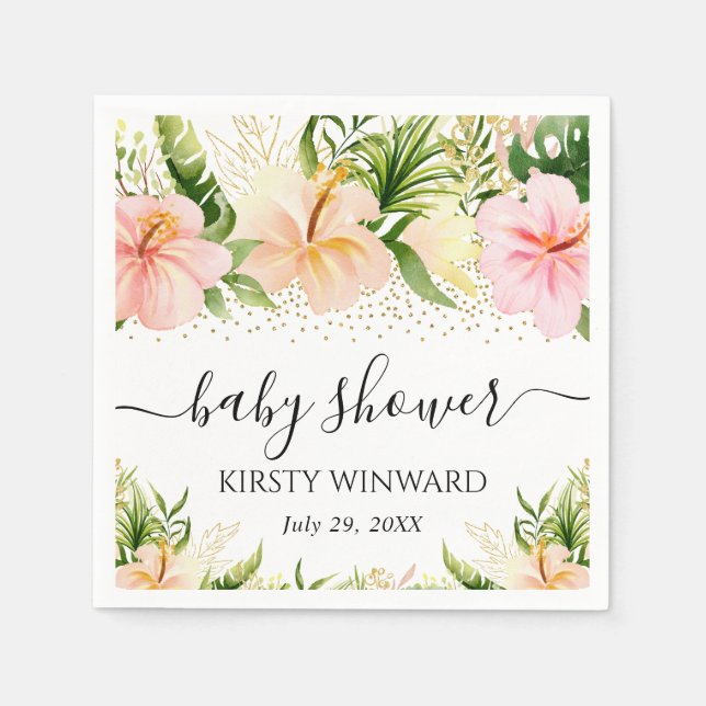 Serviette En Papier Fête de naissance Fleurs tropicales Boho Aquarelle (Devant)