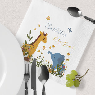 Serviette En Papier Fête de Naissance Florale avec Animaux de Bébé Mig