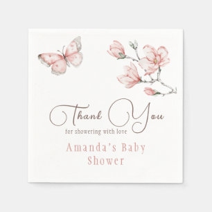Serviette En Papier Fête de naissance florale élégante papillon rose p