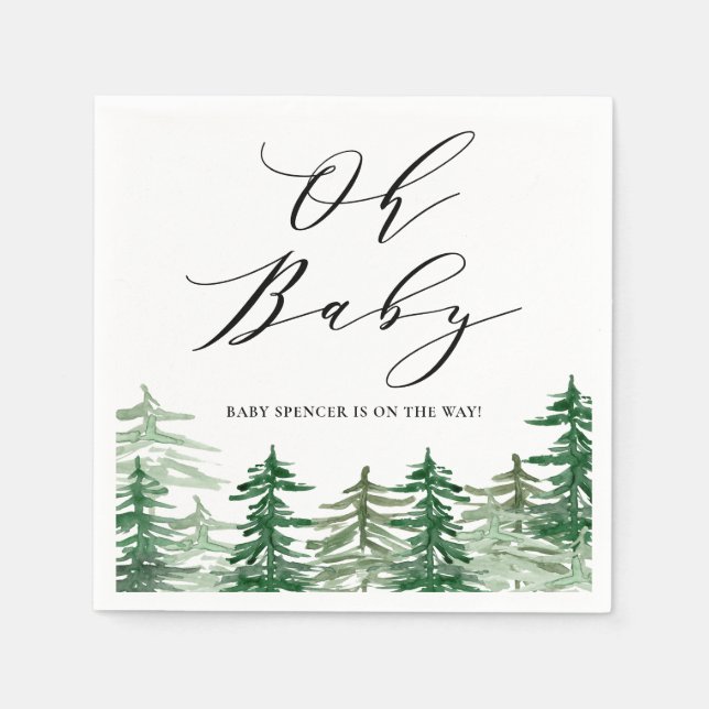 Serviette En Papier Fête de naissance forêt aquarelle (Devant)