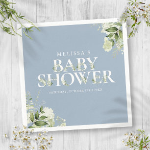 Serviette En Papier Fête de naissance Garçon Bleu Poussiéreux Feuillag