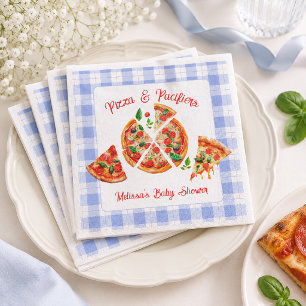 Serviette En Papier Fête de naissance garçon Pizza et Tétines Gingham 