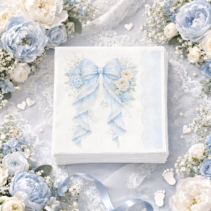 Serviette En Papier Fête de naissance garçon ruban bleu élégant fleurs