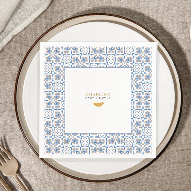 Serviette En Papier Fête de naissance Méditerranéenne Citron | Serviet (Créateur téléchargé)