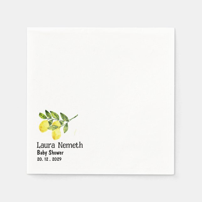 Serviette En Papier Fête de naissance Moderne Branche de Citron  (Devant)