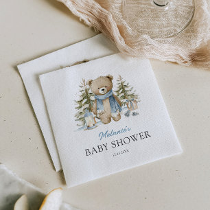 Serviette En Papier Fête de Naissance Ourson Aquarelle Hivernale