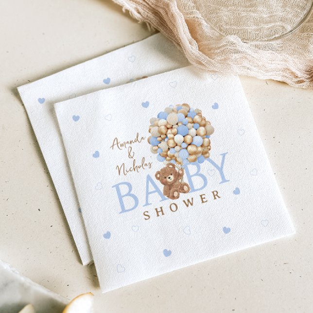 Serviette En Papier Fête de naissance Ourson Ballons Bleus  (Créateur téléchargé)