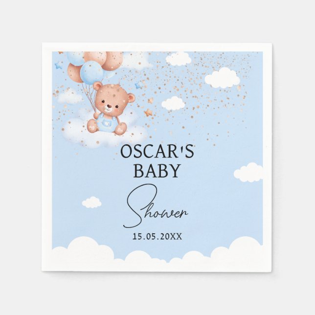 Serviette En Papier Fête de naissance ourson câlin garçon (Devant)