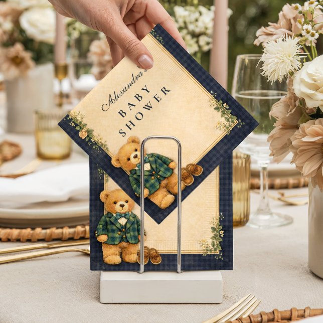 Serviette En Papier Fête de naissance ourson plaid classique (Créateur téléchargé)