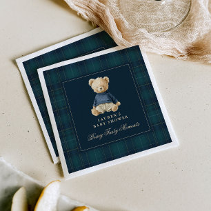 Serviette En Papier Fête de naissance ourson Polo tartan vintage