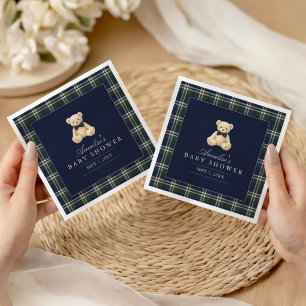 Serviette En Papier Fête de naissance ourson tartan polo élégant pour