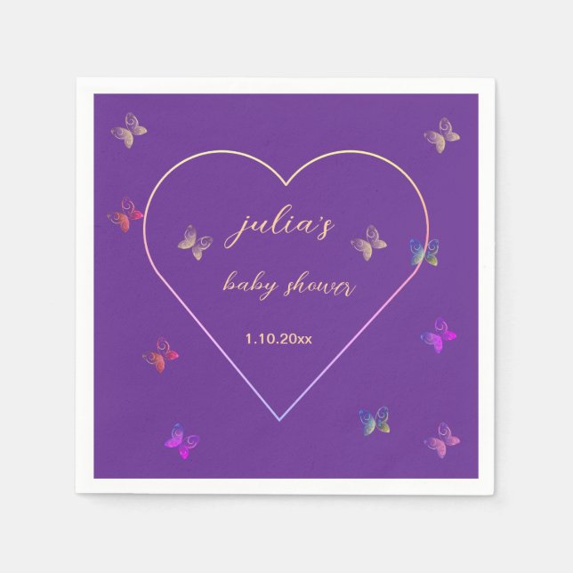 Serviette En Papier Fête de naissance Papillon Cœur Rose fille  (Devant)