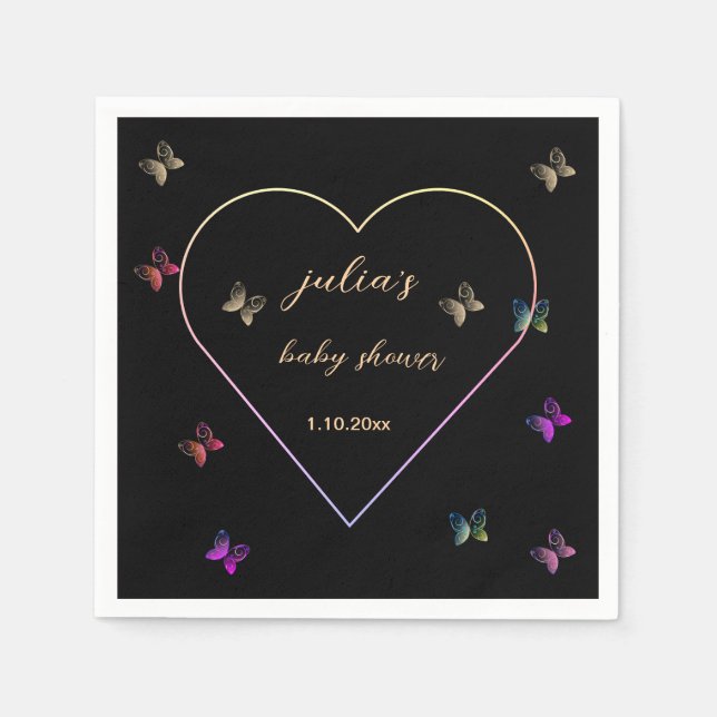 Serviette En Papier Fête de naissance Papillon Cœur Rose fille  (Devant)
