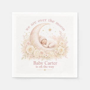 Serviette En Papier Fête de Naissance Rose Lune et Étoiles avec Nom Pe