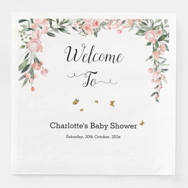 Serviette En Papier Fête de naissance : roses roses aquarelles et papi (Devant)