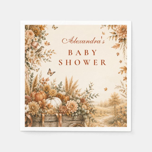 Serviette En Papier Fête de Naissance Rustique Boho Citrouille (Devant)