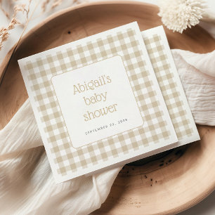 Serviette En Papier Fête de naissance rustique neutre à carreaux gingh