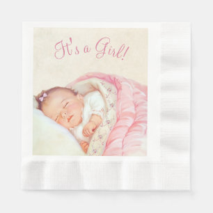 Serviette En Papier Fête de naissance vintage rose pour filles