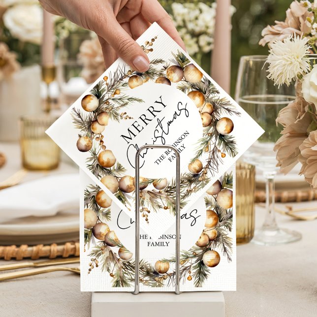 Serviette En Papier Fête de Noël à feuillage doré aquarelle (Créateur téléchargé)