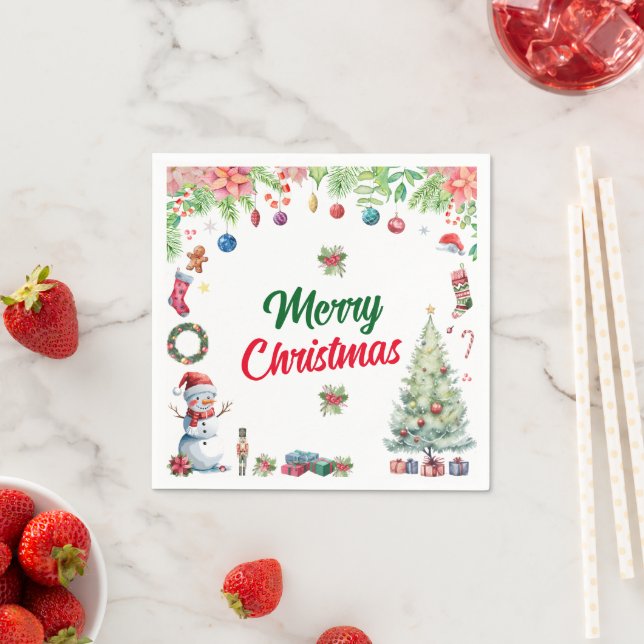 Serviette En Papier Fête de Noël à l'aquarelle (En situation)
