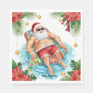 Serviette En Papier Fête de Noël au bord de la piscine avec le Père No