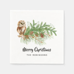 Serviette En Papier Fête de Noël au chouette aquarelle