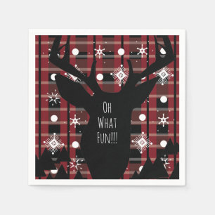 Serviette En Papier Fête de Noël aux flocons de neige cerfs à carreaux
