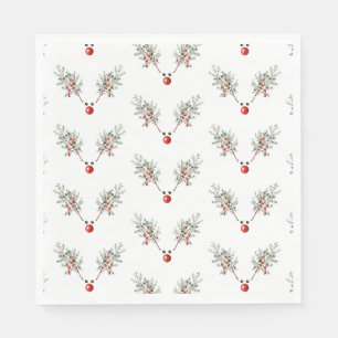 Serviette En Papier Fête de Noël Baies de pin de rennes à nez rouge