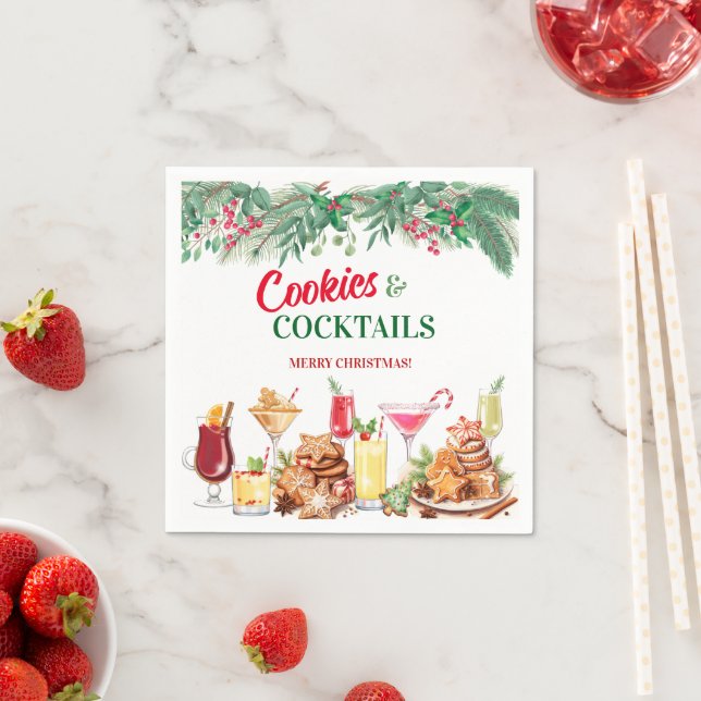 Serviette En Papier Fête de Noël : biscuits et cocktails (En situation)